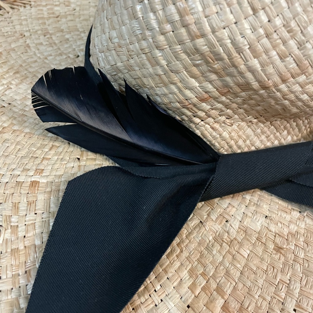 GIGI BURRIS MILLINERY ETE NATURAL feather grosgrain ribbon frayed straw hat - Picture 8 of 15